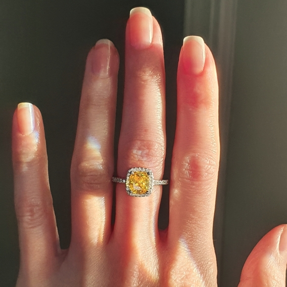 Charm Square Cut Diamond Amber Ring - Picture 2 of 3